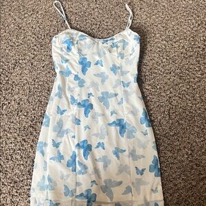 Princess Polly Blue and White Butterfly Mini Dress